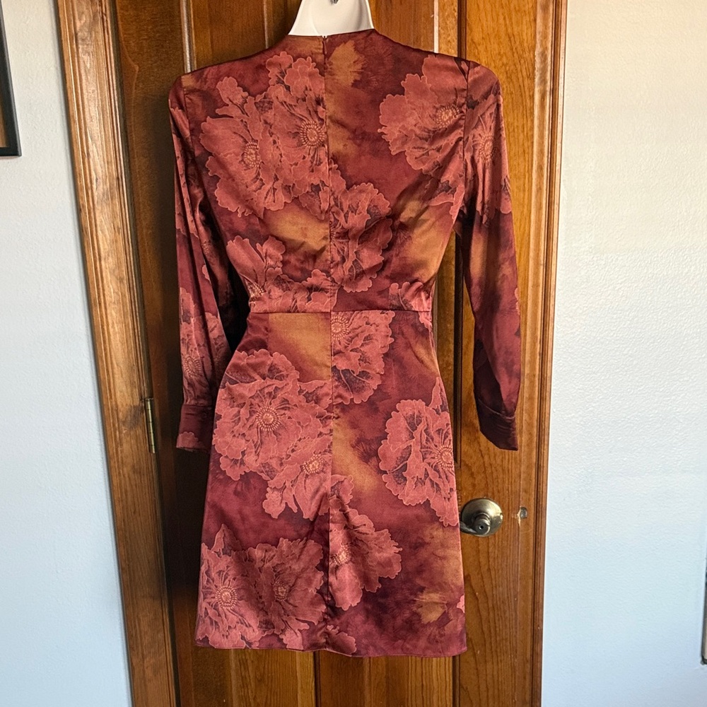 Lulu's Rust Floral Long Sleeve Dress - Picture 6 of 7